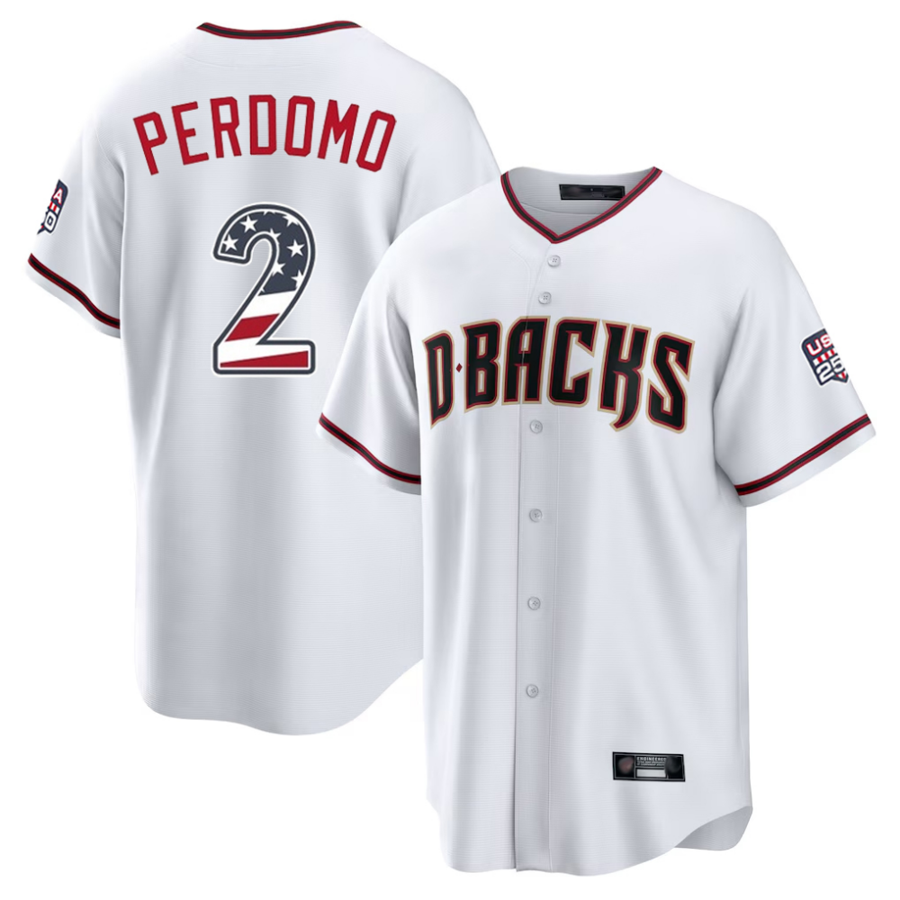 Arizona Diamondbacks #2 Geraldo Perdomo hite USA 250 Fourth of July Home Game Stitched Baseball Jerseys