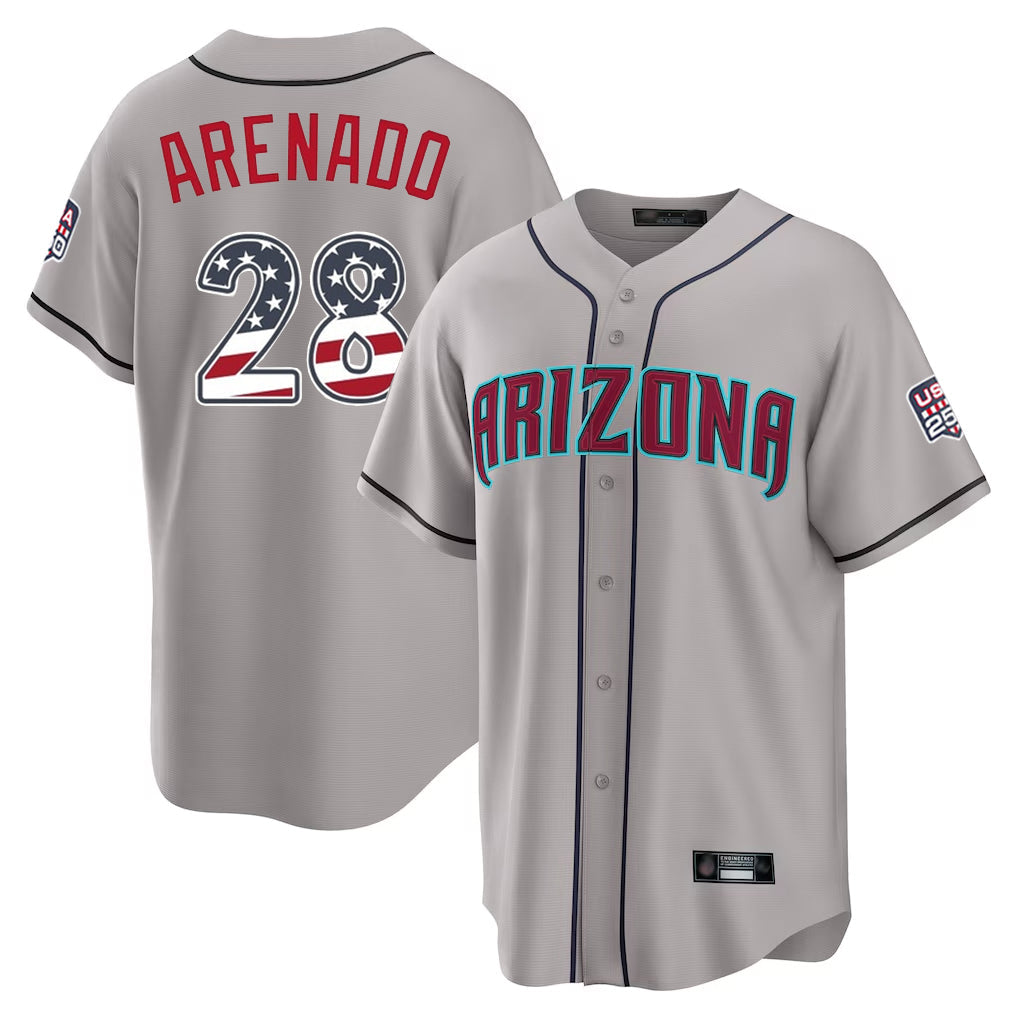 Arizona Diamondbacks #28 Nolan Arenado Player Gray USA 250 Fourth of July Home Game Stitched Baseball Jersey