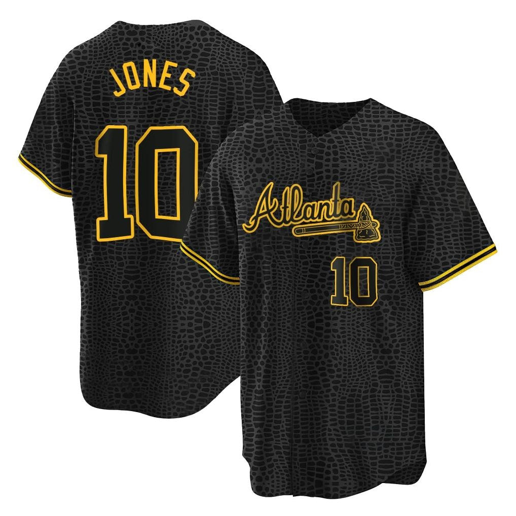 Atlanta Braves #10 Chipper Jones Player Black Snake Skin City Home Game Stitched Baseball Jersey