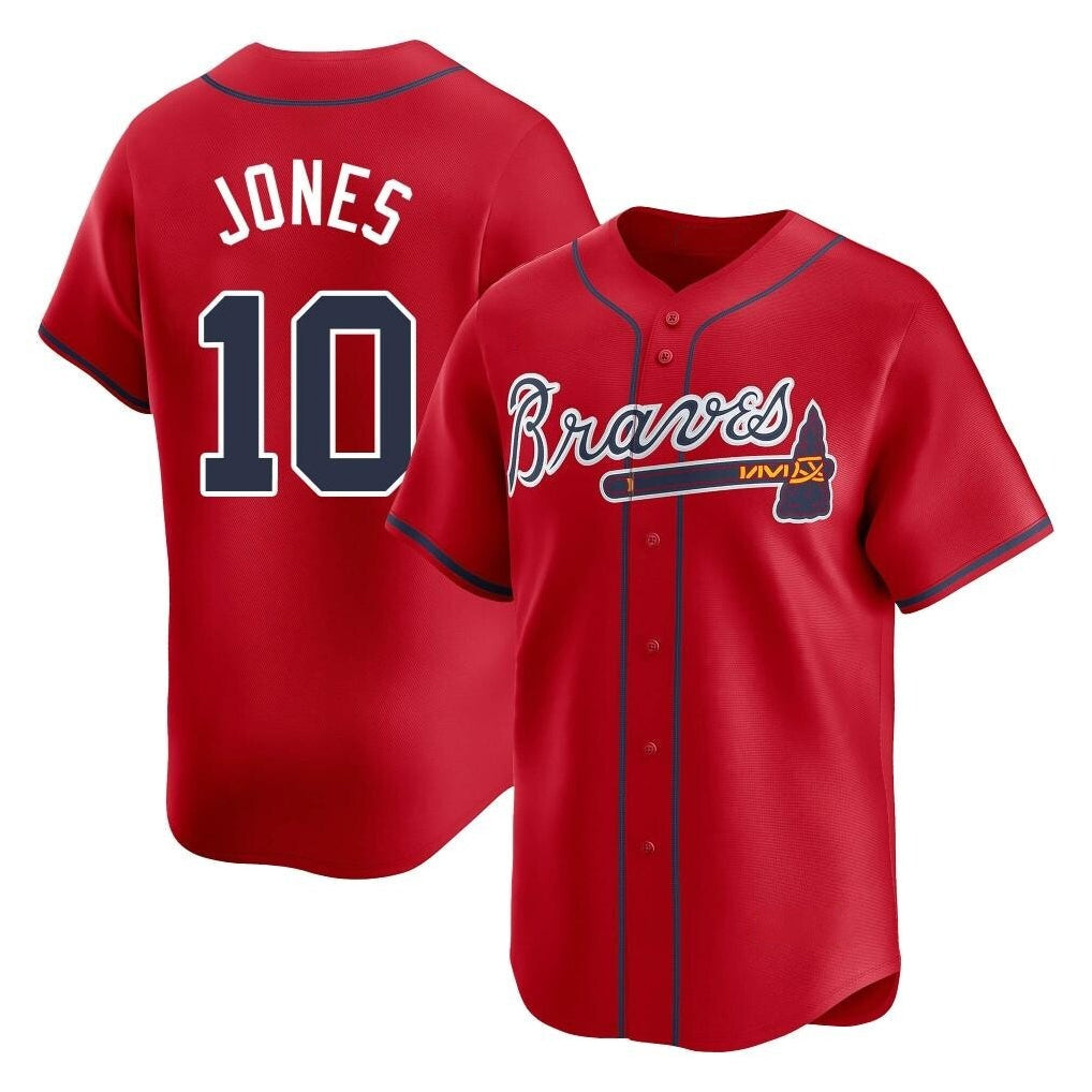 Atlanta Braves #10 Chipper Jones Player Red Limited Home Game Stitched Baseball Jersey