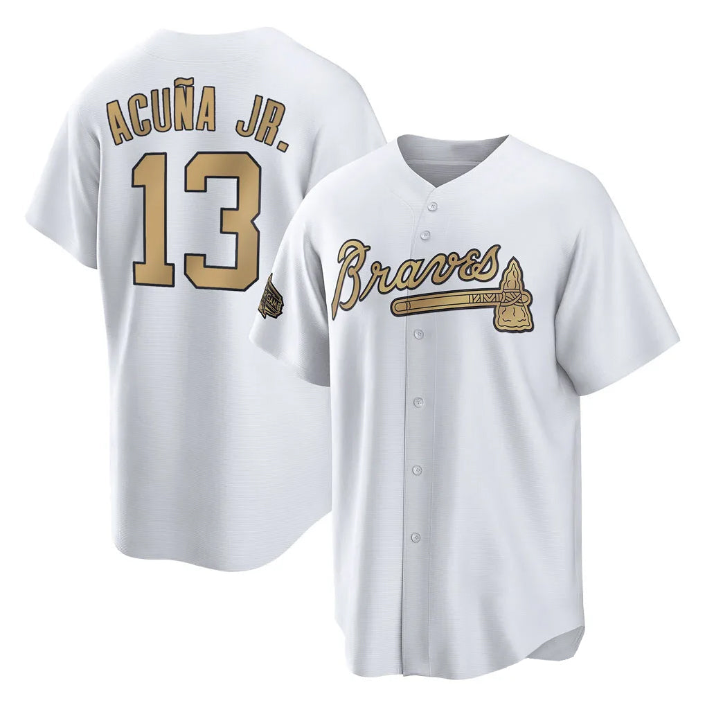 Atlanta Braves #13 Ronald Acuna Jr Player White-Gold All-Star Home Game Stitched Baseball Jersey