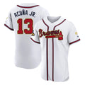 Atlanta Braves #13 Ronald Acuna Jr Player White Gold Limited Elite Home Game Stitched Baseball Jersey