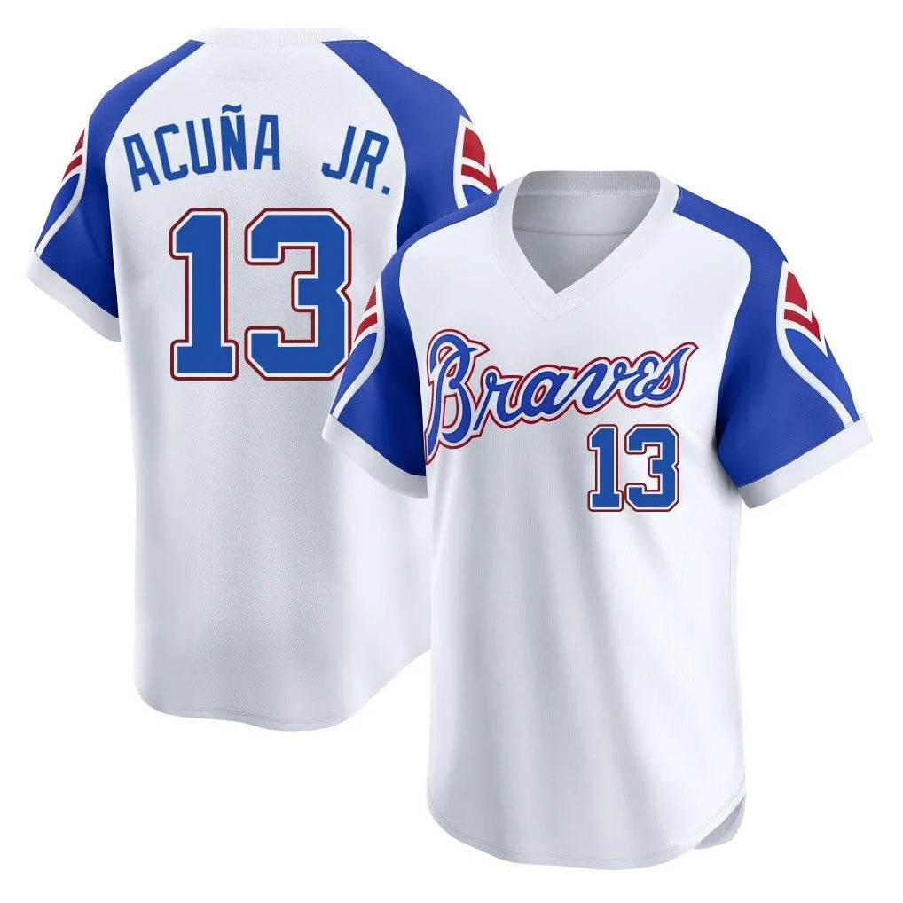Atlanta Braves #13 Ronald Acuna Jr Player White Throwback Cooperstown Collection T-shirt Game Stitched Baseball Jersey