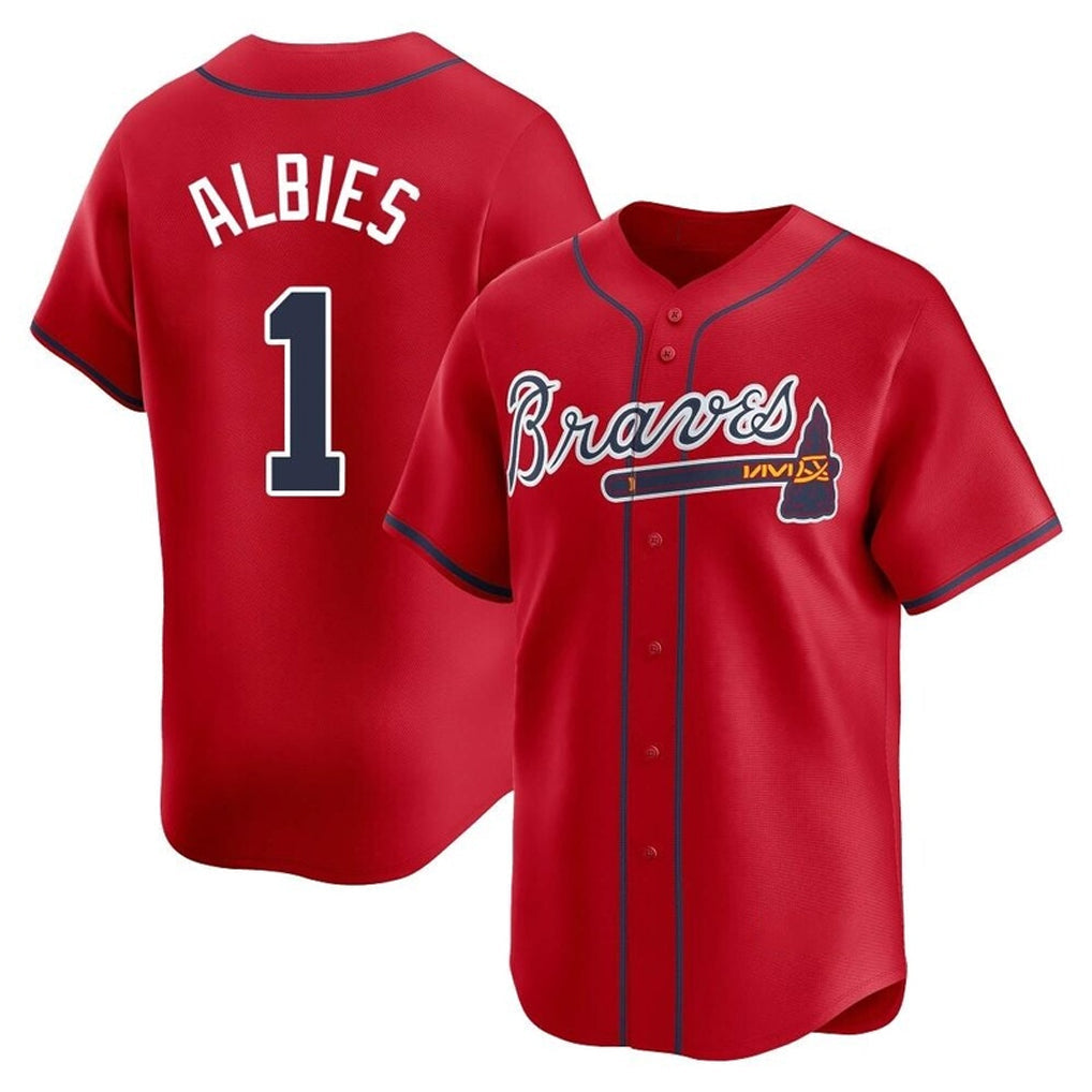 Atlanta Braves #1 Ozzie Albies Player Red Limited Home Game Stitched Baseball Jersey
