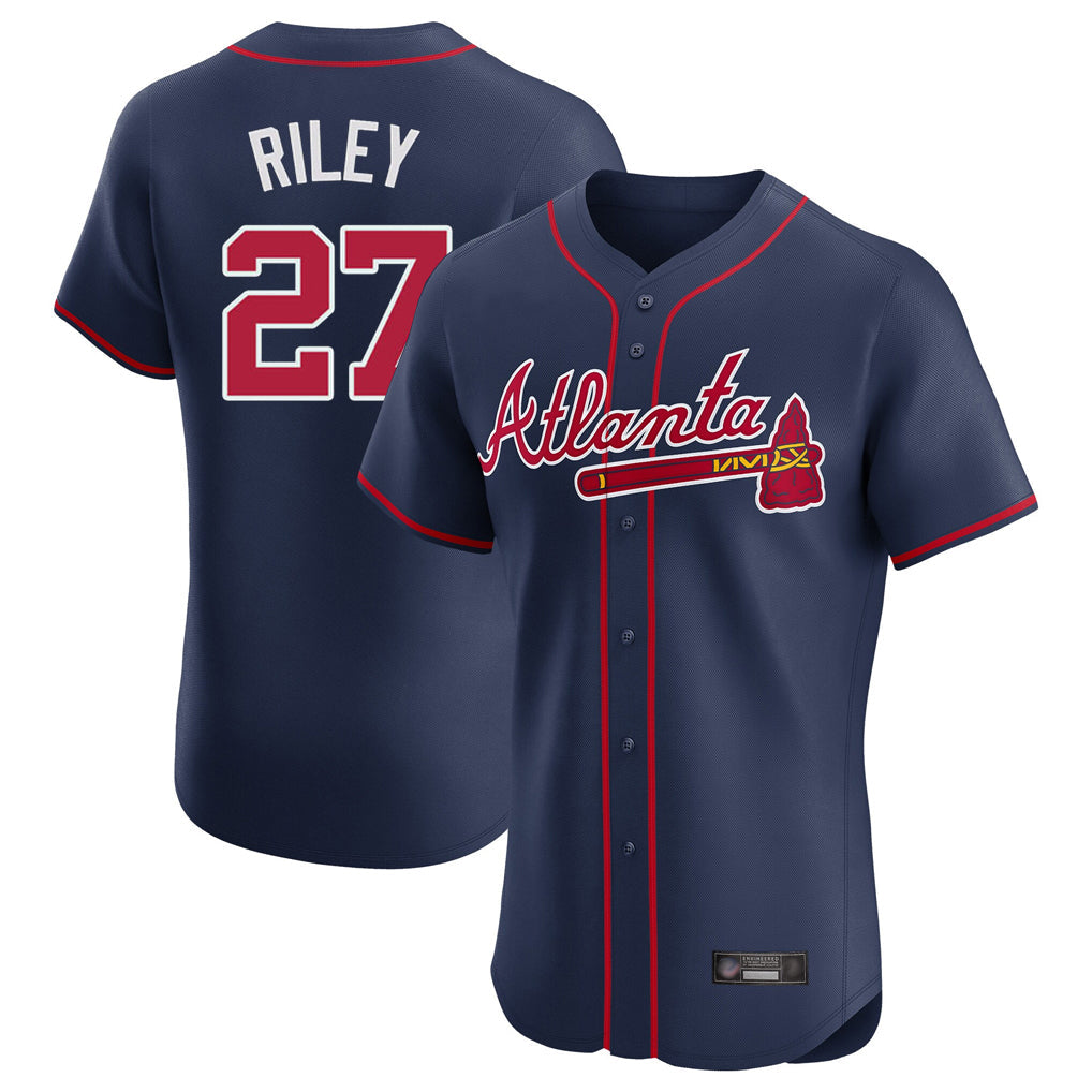 Atlanta Braves #27 Austin Riley Player Navy Limited Elite Home Game Stitched Baseball Jersey