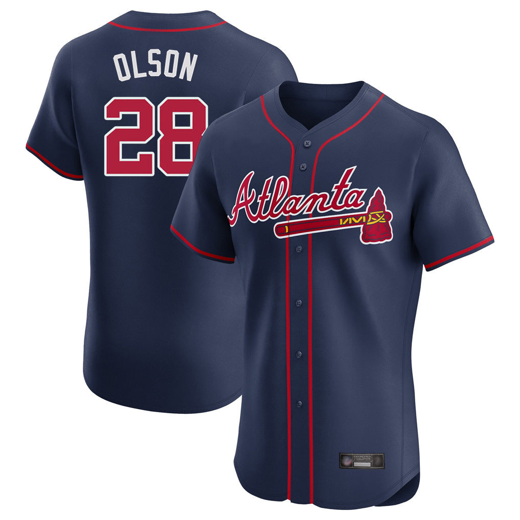 Atlanta Braves #28 Matt Olson Player Navy Limited Elite Home Game Stitched Baseball Jersey