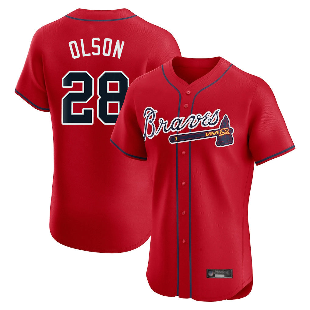 Atlanta Braves #28 Matt Olson Player Red Limited Elite Home Game Stitched Baseball Jersey