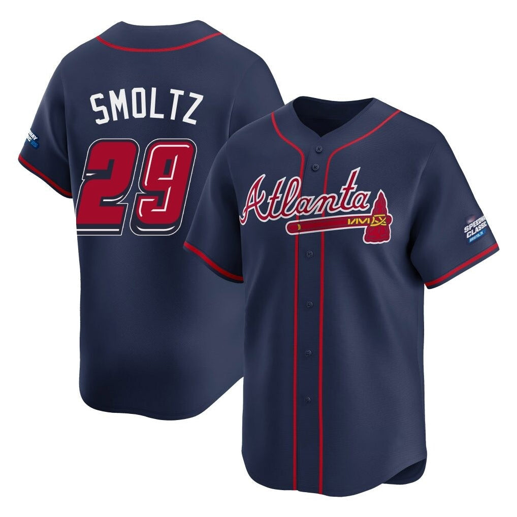 Atlanta Braves #29 John Smoltz Player Navy 2025 Speedway Classic Home Game Stitched Baseball Jersey