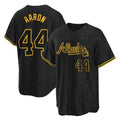 Atlanta Braves #44 Hank Aaron Player Black Snake Skin City Home Game Stitched Baseball Jersey