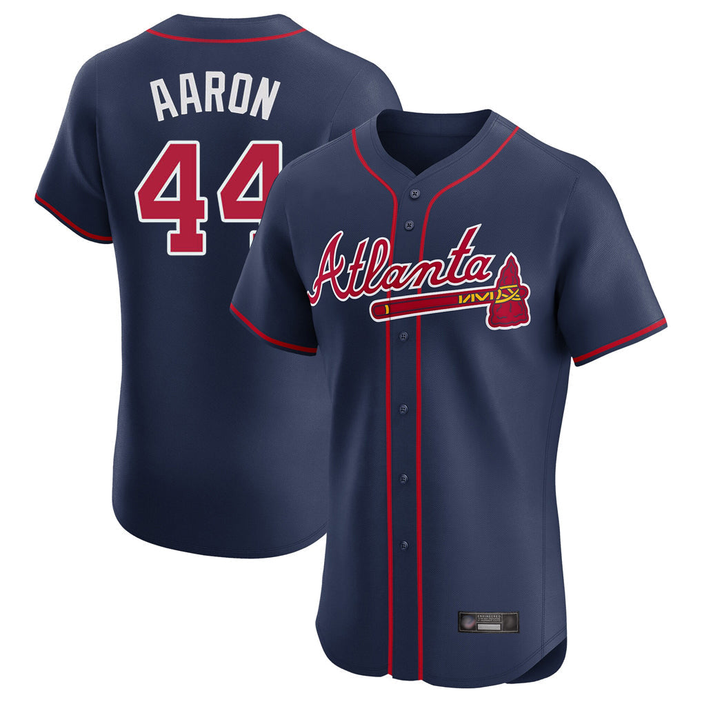 Atlanta Braves #44 Hank Aaron Player Navy Limited Elite Home Game Stitched Baseball Jersey