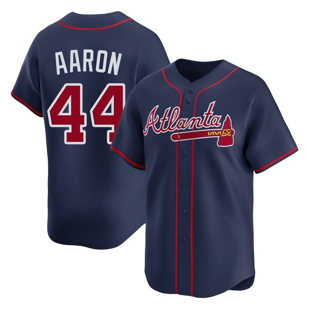 Atlanta Braves #44 Hank Aaron Player Navy Limited Home Game Stitched Baseball Jersey