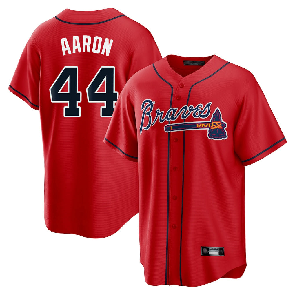 Atlanta Braves #44 Hank Aaron Player Red Home Game Stitched Baseball Jersey