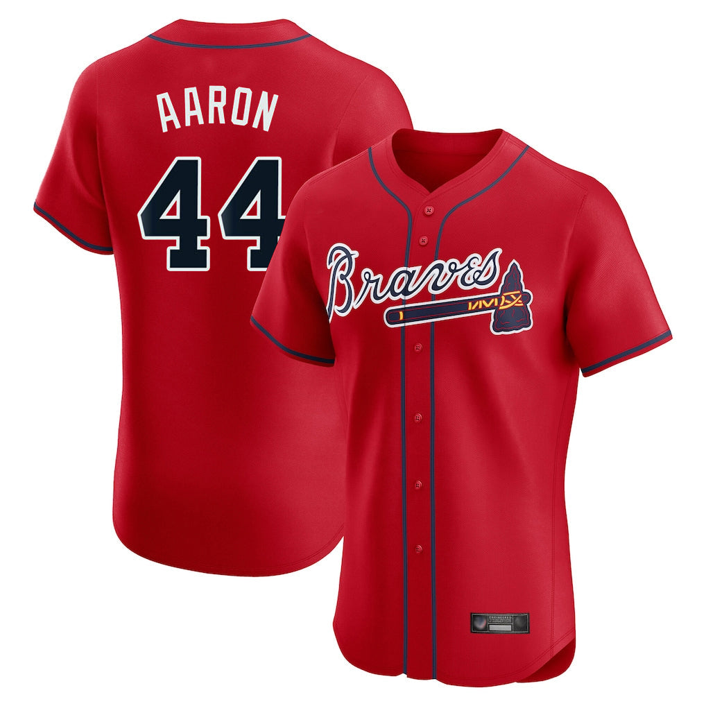Atlanta Braves #44 Hank Aaron Player Red Limited Elite Home Game Stitched Baseball Jersey
