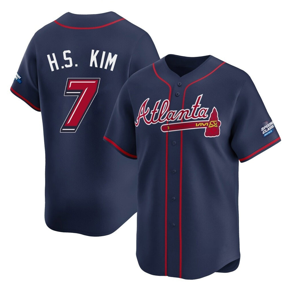 Atlanta Braves #7 Ha-Seong Kim Player Navy 2025 Speedway Classic Home Game Stitched Baseball Jersey