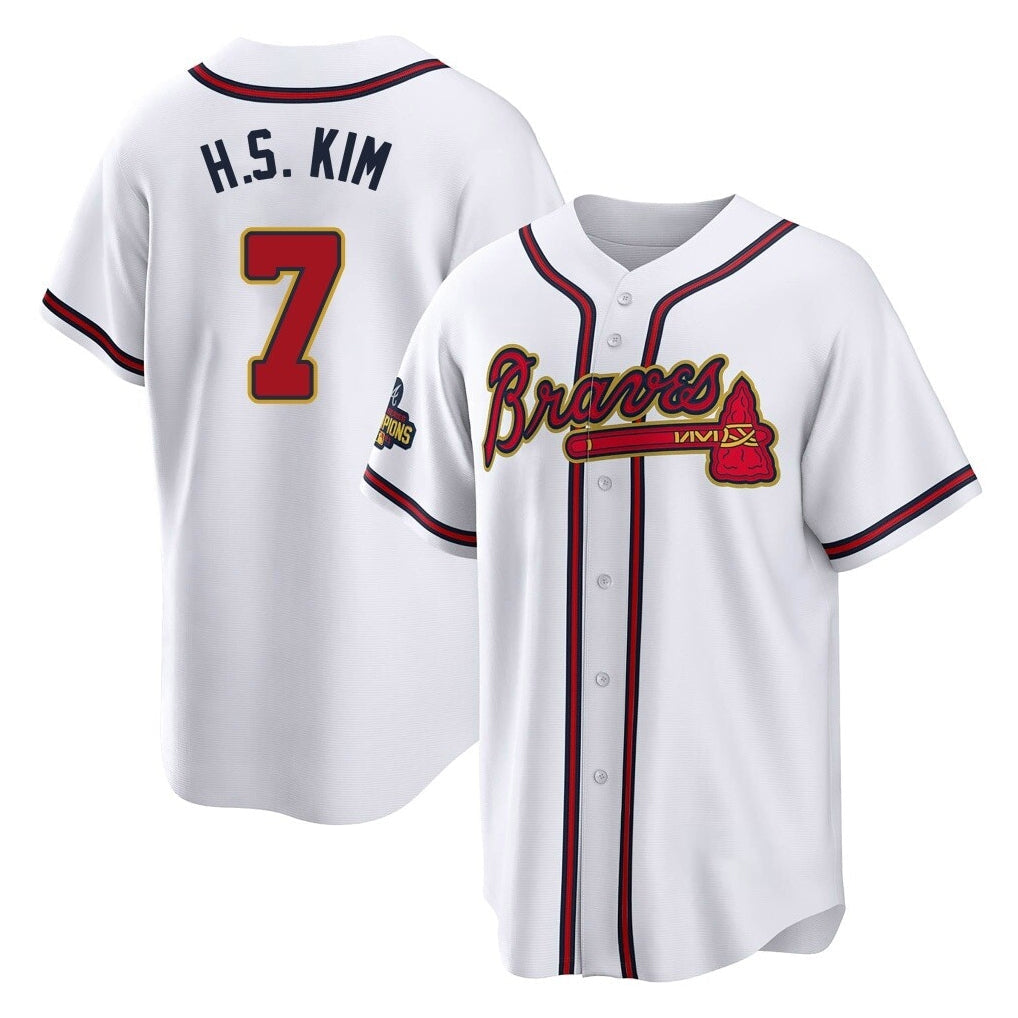 Atlanta Braves #7 Ha-Seong Kim Player White Gold Home Game Stitched Baseball Jersey
