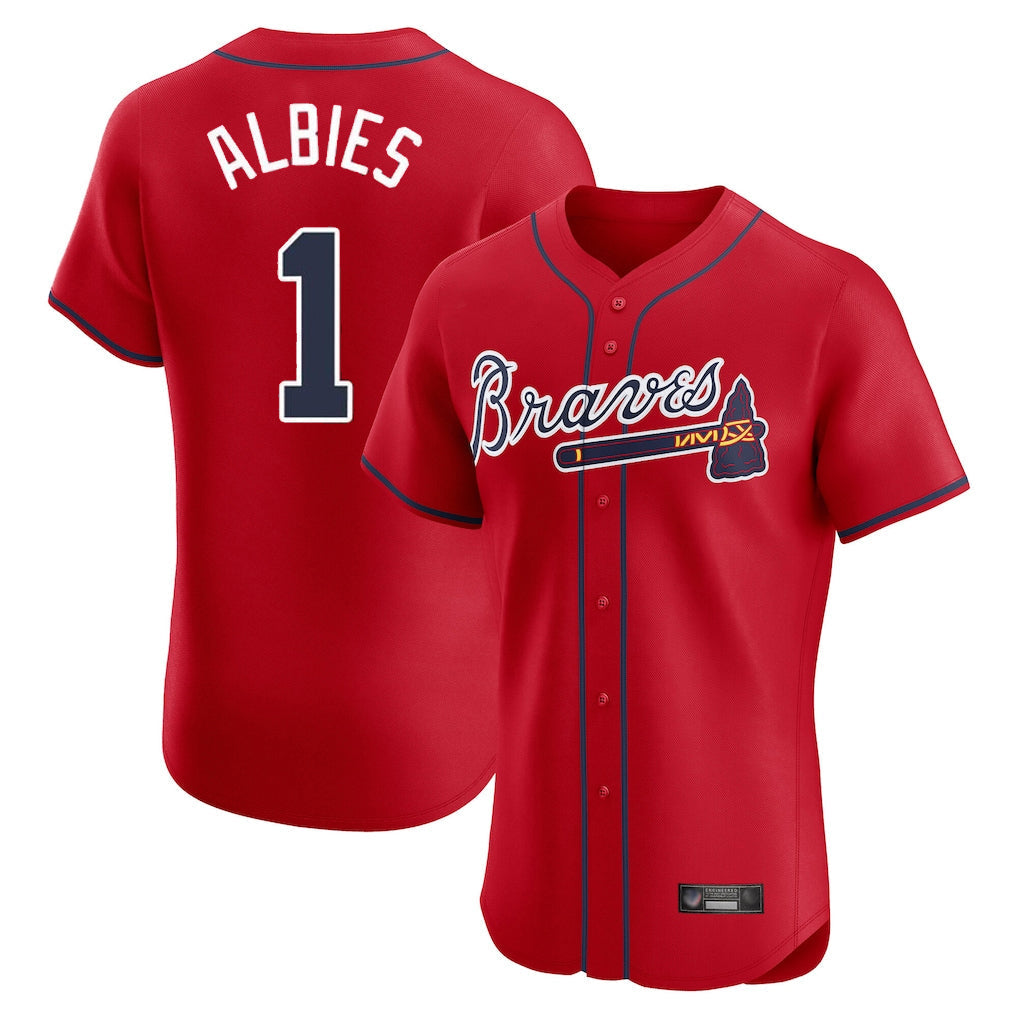 Atlanta Braves #1 Ozzie Albies Player Red Limited Elite Home Game Stitched Baseball Jersey