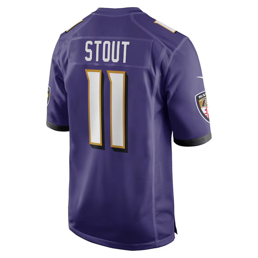 B.Ravens #11 Jordan Stout Purple Player Game Stitched Football American Jersey