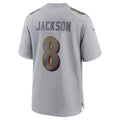 Lamar Jackson Ravens #8 Gray Atmosphere Fashion Game Stitched Football Jersey