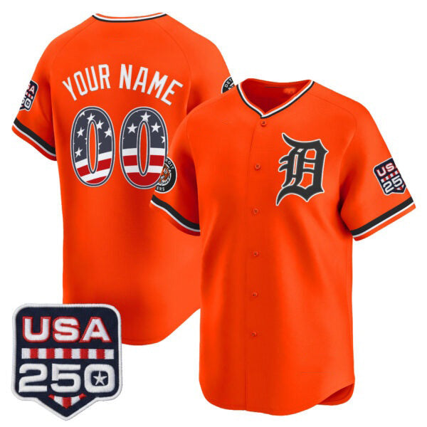 Custom Detroit Tigers Orange USA 250 Fourth of July Vapor Premier Limited Jersey ¡§C All Stitched Baseball Jersey