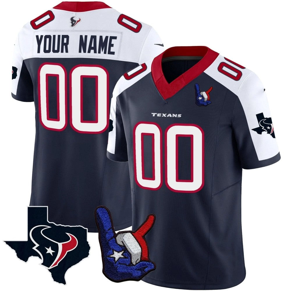 Custom Houston Texans Navy Alternate Hand Sign Throwing Up The H Limited Stitched Football Jersey
