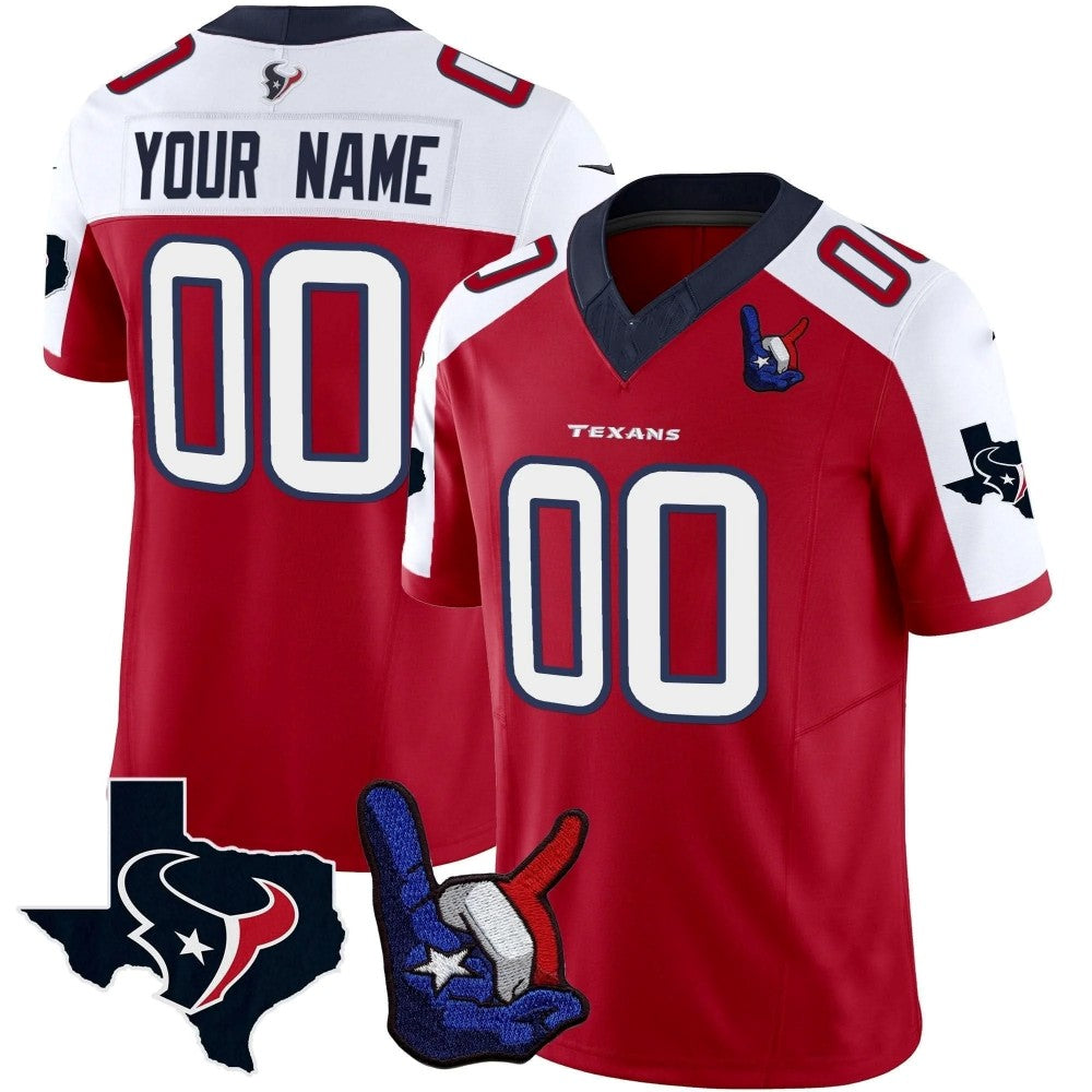 Custom Houston Texans Red Alternate Hand Sign Throwing Up The H Limited Stitched Football Jersey