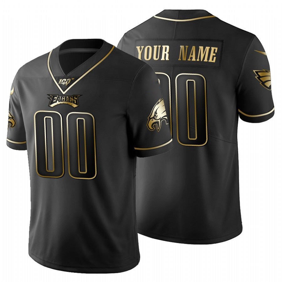 Custom P.Eagles Black Golden Limited 100 Football Jersey Marou