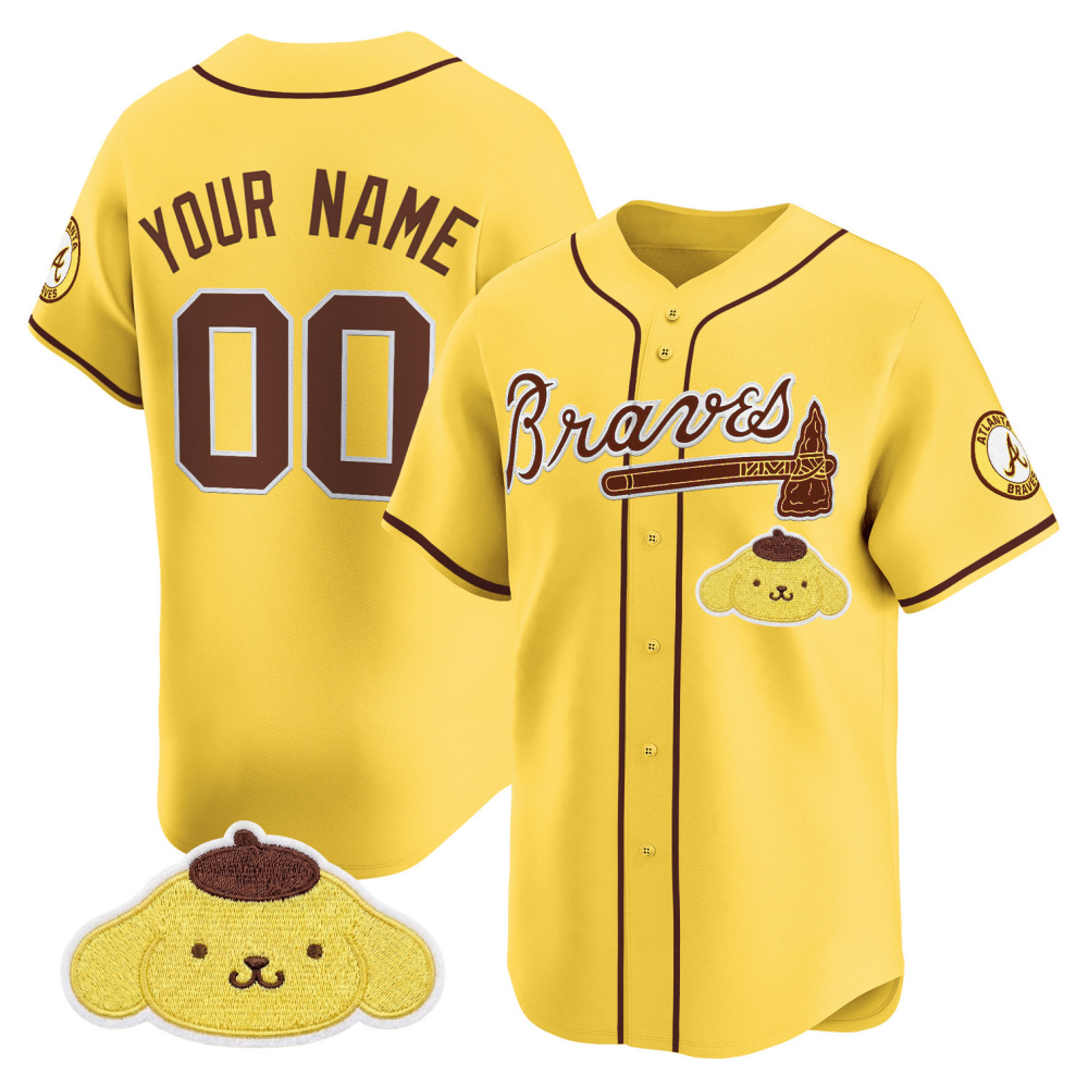 Custom Atlanta Braves Pompompurin x Sanrio Friends Vapor Premier Limited Baseball Stitched Jersey