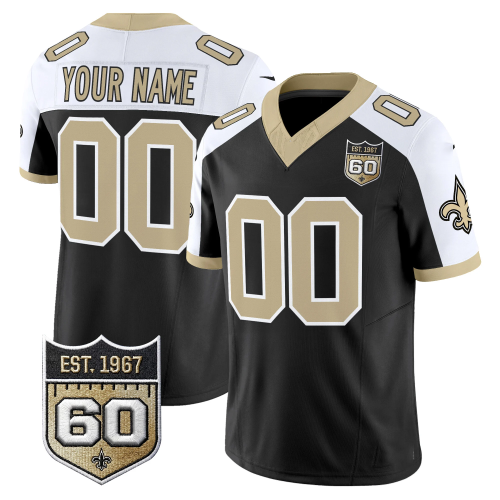 Custom New Orleans Saints Black Alternate Gameday Golds 60th Anniversary Patch Vapor Football Stitched Jersey