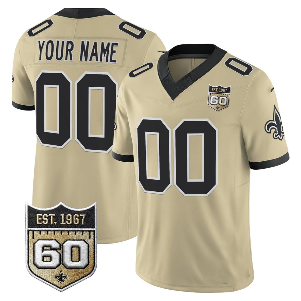 Custom New Orleans Saints Gold Gameday Golds 60th Anniversary Patch Vapor Football Stitched Jersey