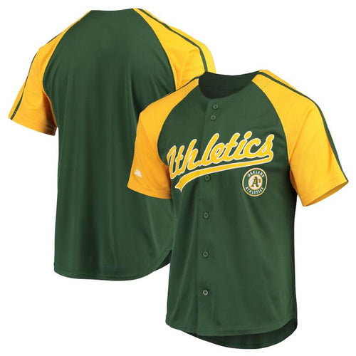 Athletics Blank Player Green Button-Down Raglan Replica Baseball Jerseys