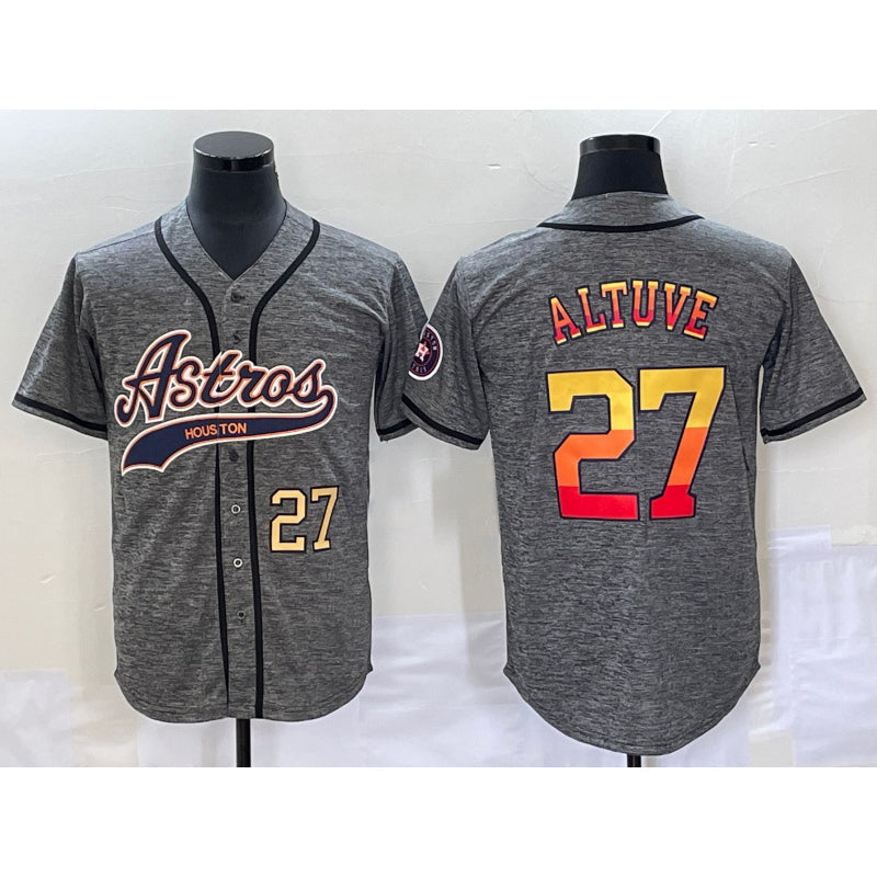 Houston Astros #27 Jose Altuve Number Grey Gridiron Cool Base Stitched Baseball Jersey