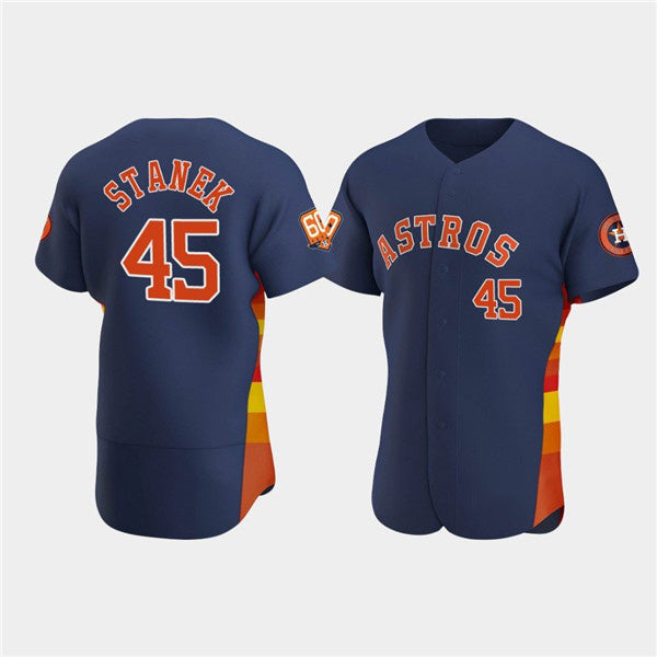 Houston Astros #45 Ryne Stanek Navy 60th Anniversary Flex Base Stitched Baseball Jersey