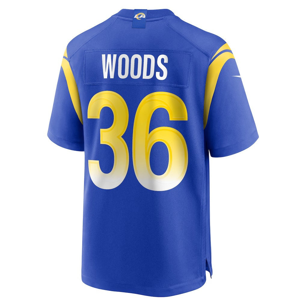 LA.Rams #36 Charles Woods Royal Game Football Jersey Marou
