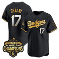 Los Angeles Dodgers #17 Shohei Ohtani Black Gold 2025 Back To Back World Series Champions Jerseys