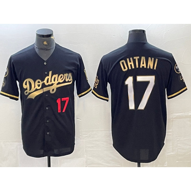 Los Angeles Dodgers #17 Shohei Ohtani Number Black Gold Stitched Cool Baseball Jerseys