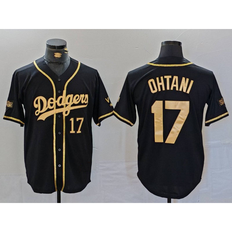 Los Angeles Dodgers #17 Shohei Ohtani Number Black Gold World Series Champions Cool Base Stitched Baseball Jerseys