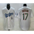 Los Angeles Dodgers #17 Shohei Ohtani White Green Stitched Cool Baseball Jersey