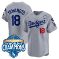Los Angeles Dodgers #18 Yoshinobu Yamamoto Gray 2025 Back-To-Back World Series Champions Jersey