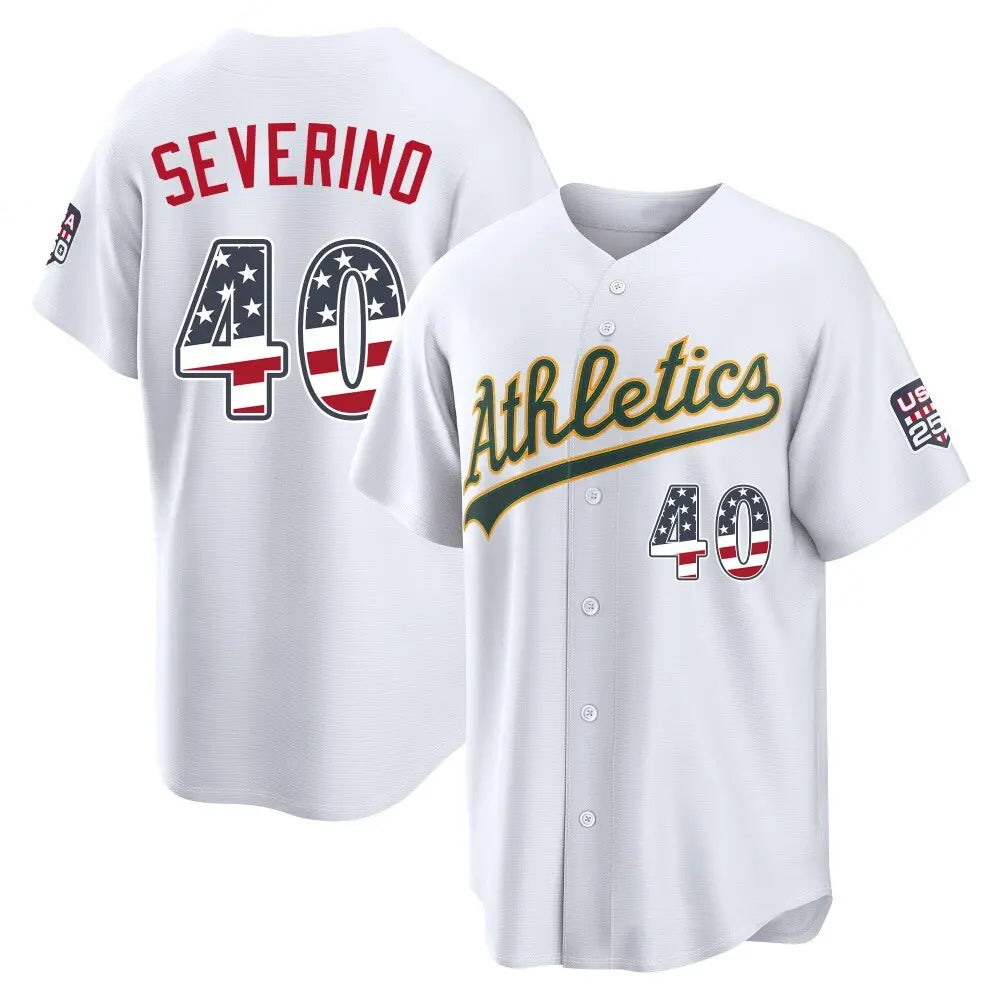 Oakland Athletics #40 Luis Severino Player White USA 250 Fourth of July Home Game Stitched Baseball Jersey