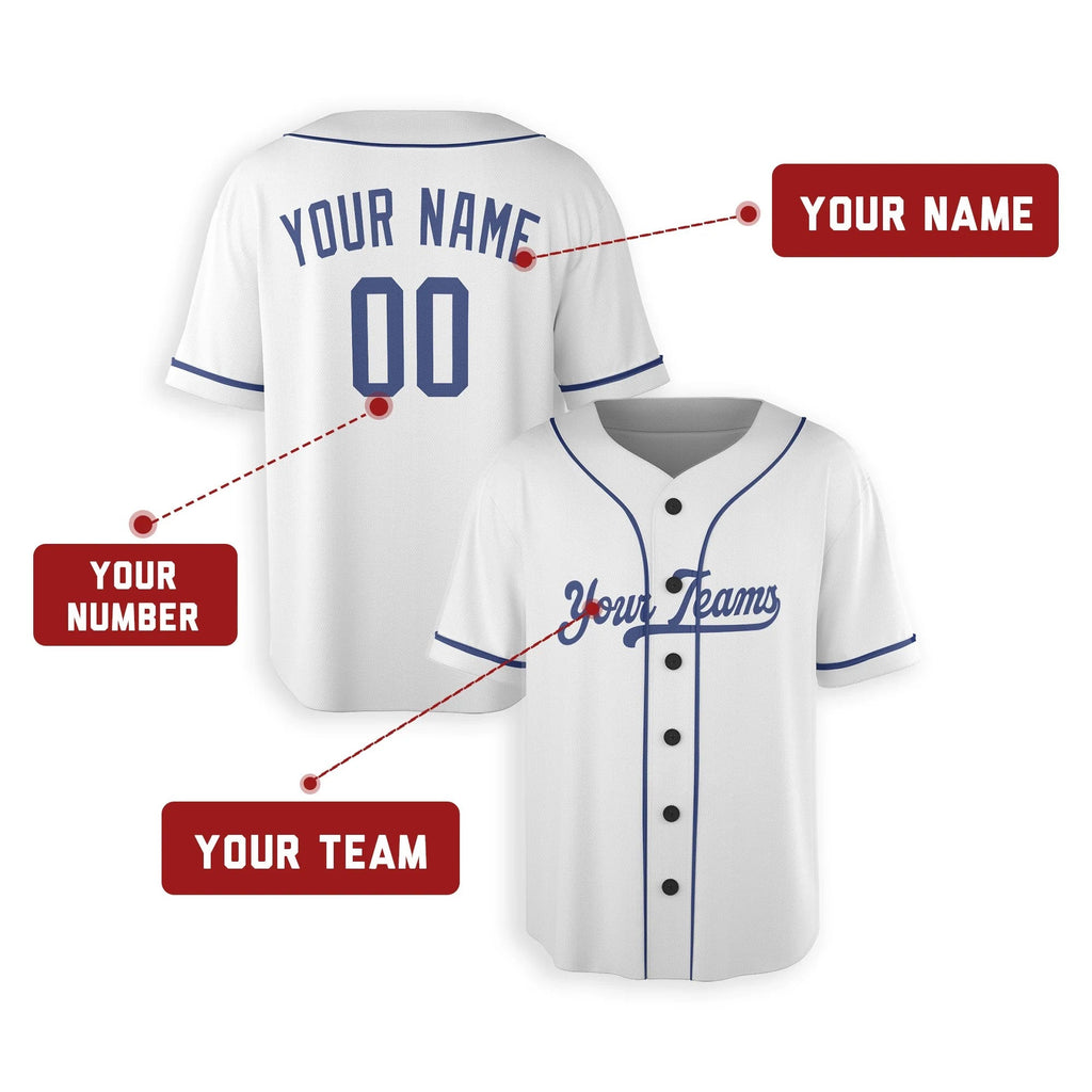 Los Angeles Dodgers Custom Stitched Baseball Jersey Personalized Name & Number Home Style Shirt No Piping