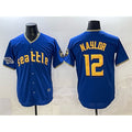 Seattle Mariners #12 Josh Naylor Royal With 2025 AL West Division Champions Patch Limited Stitched Baseball Jersey