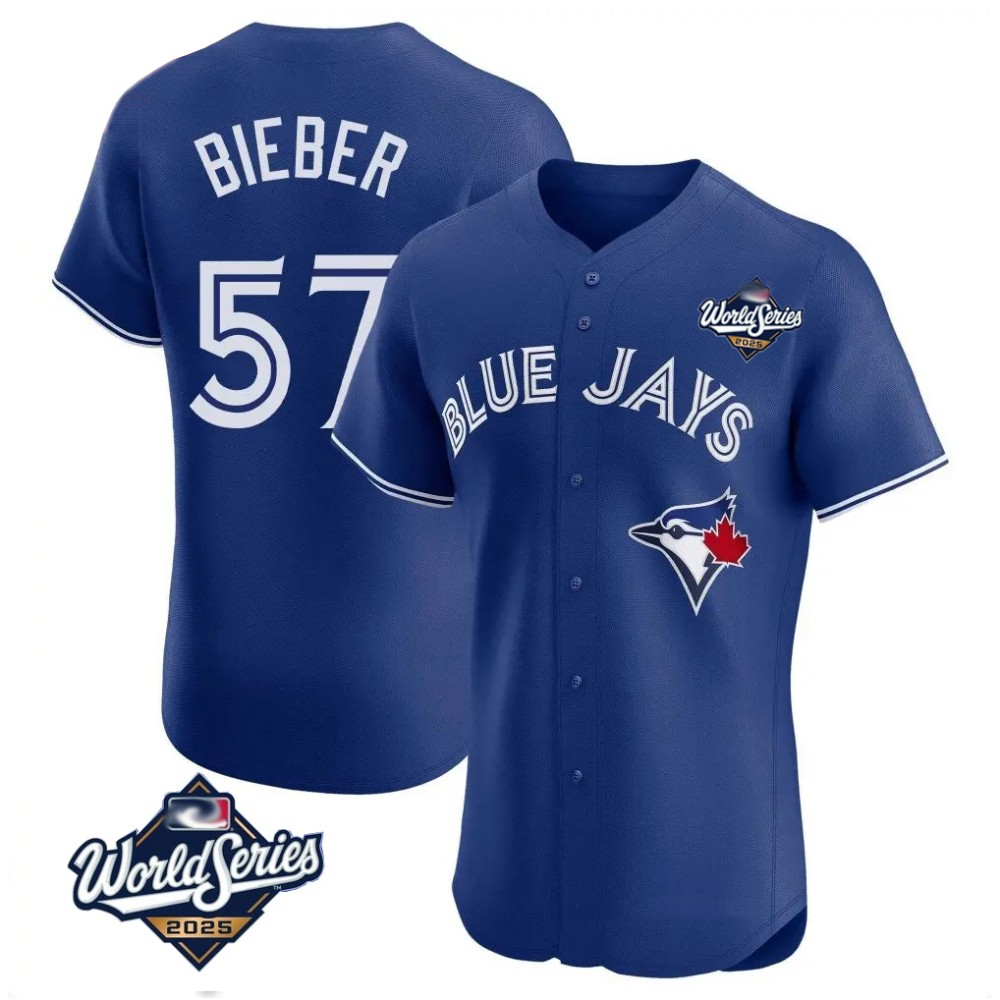 Toronto Blue Jays #57 Shane Bieber Royal 2025 World Series Baseball Stitched Jerseys